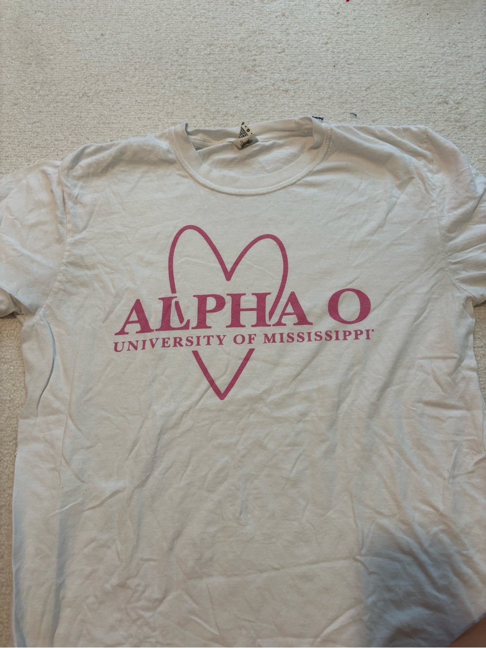 Comfort Colors White Tee with Pink Alpha O Heart Graphic
